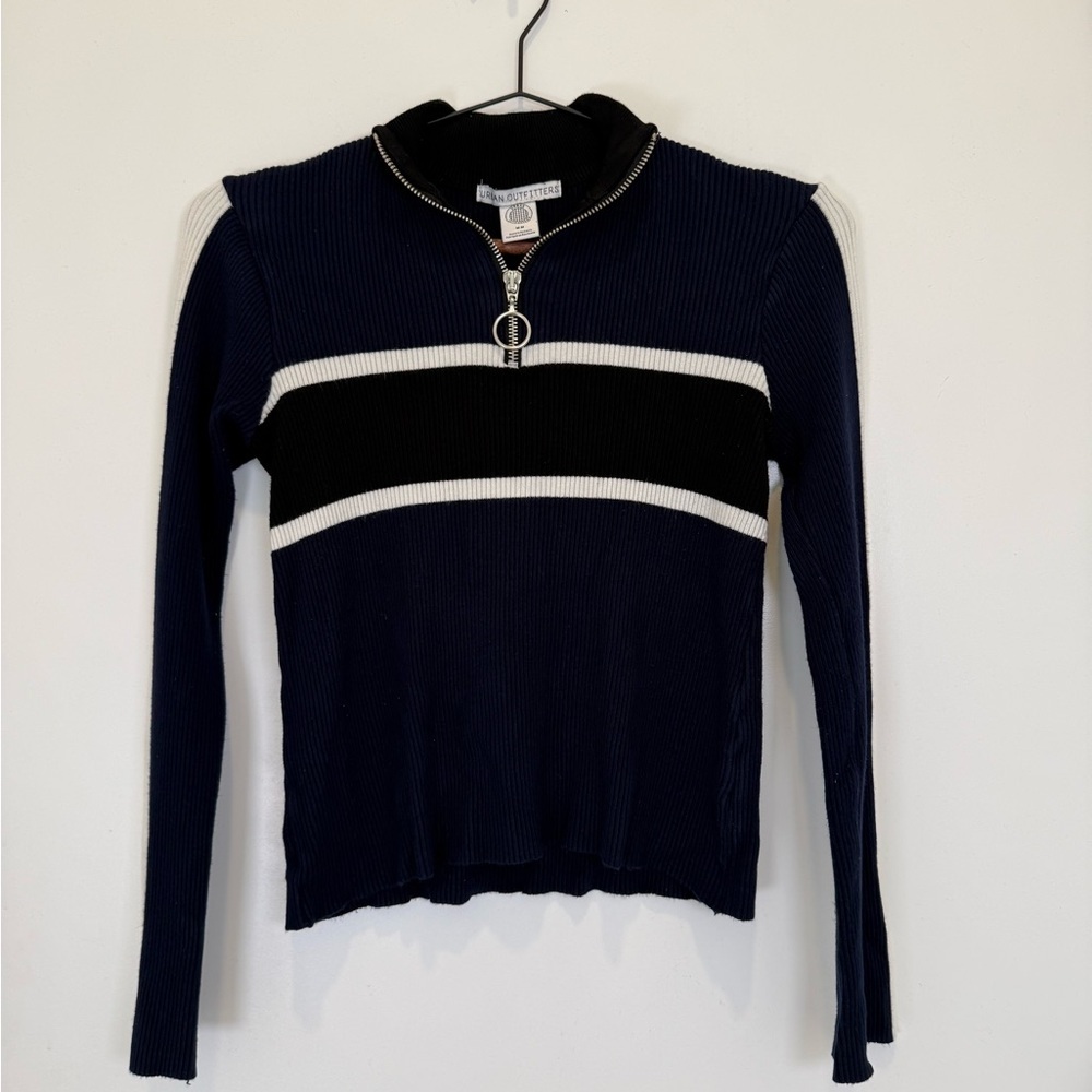 Urban Outfitters Navy, Black, and White Striped Long Sleeve Sweater